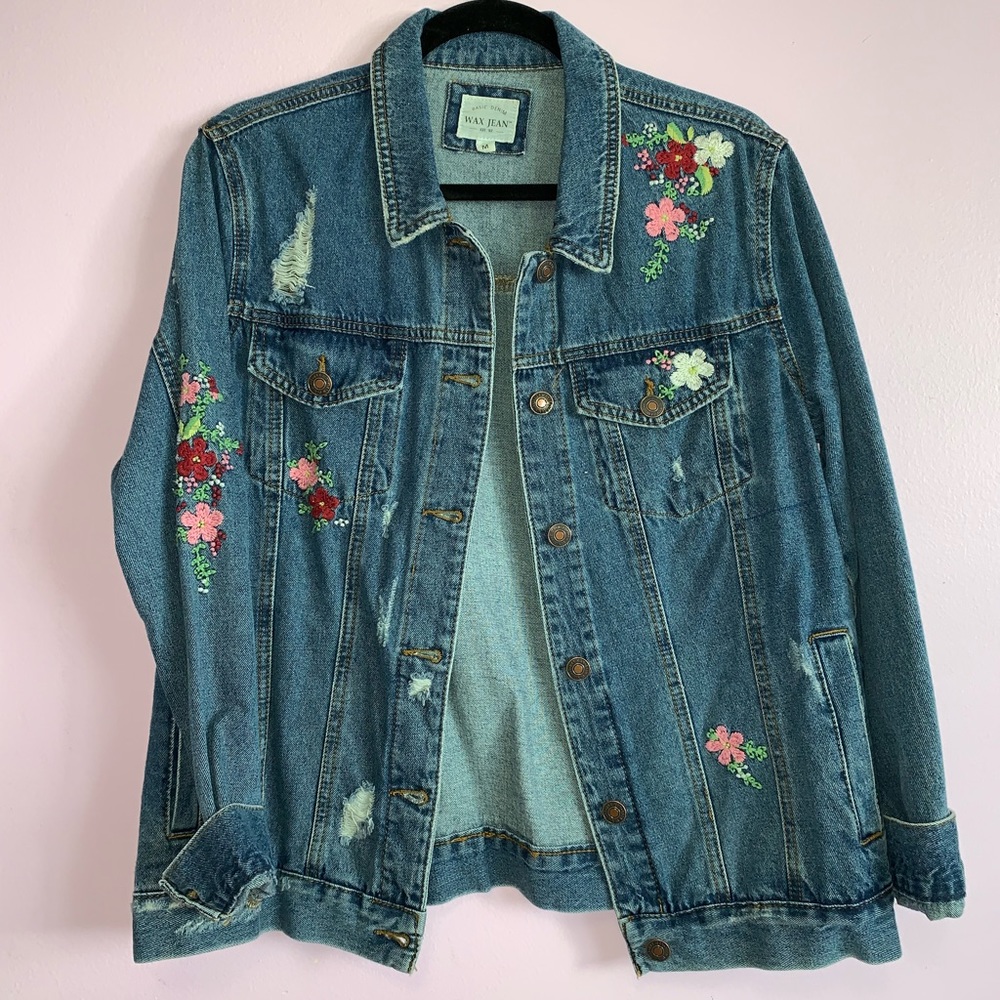 Flower Embroidered Jean Jacket